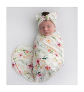 Giggle Angel ink red floral swaddle blanket folded for cozy newborn wrap
