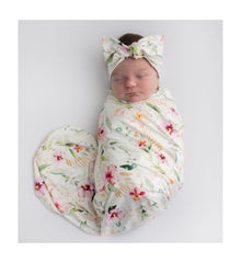 Giggle Angel ink red floral swaddle blanket folded for cozy newborn wrap