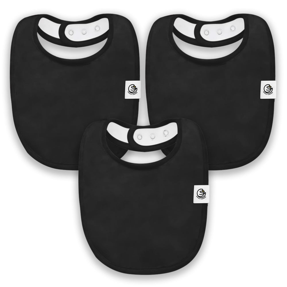 Giggly Goose 3pack baby bibs close-up shows soft cotton for gentle skin contact.