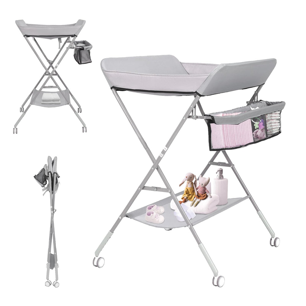 GIGYES portable changing table foldable-wheels enables effortless diaper changes with smooth mobility