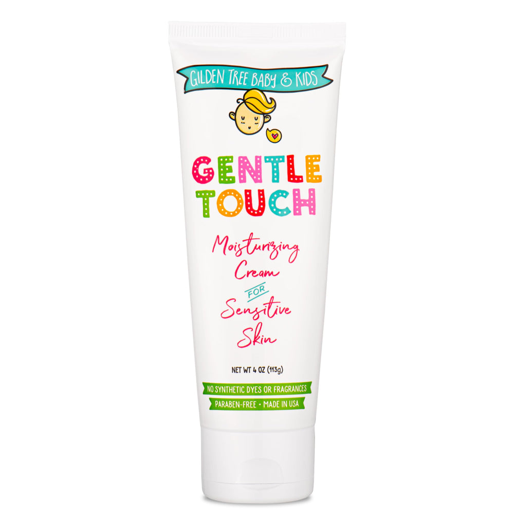 Gilden Tree Baby Cream tube close-up, soothing itchy skin for sensitive toddlers.