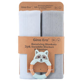 Gina Era knit baby receiving blanket blue pack front shows soft cotton texture for gentle newborn comfort.