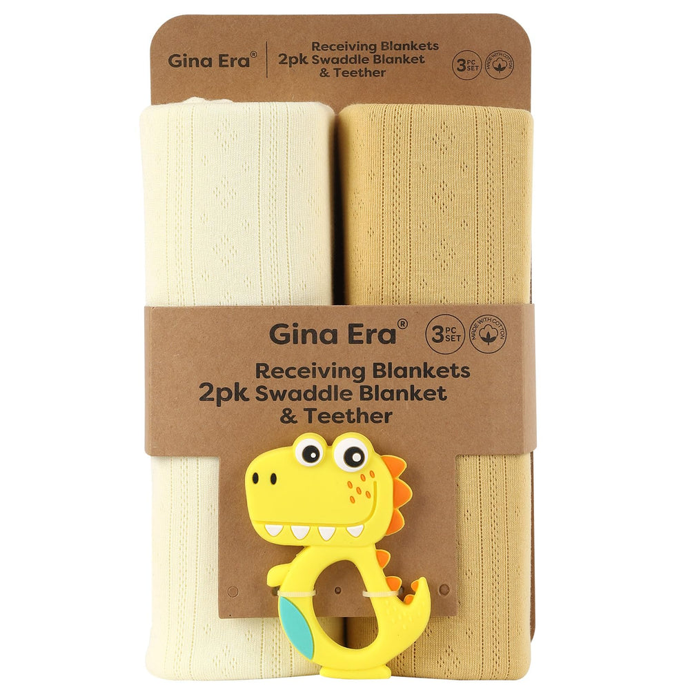 Gina Era knit baby receiving blankets two-pack flatlay with soft cotton warmth