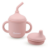 Ginbear 2-in-1 Sip-N-Straw baby cup front view demonstrating spill-proof design for mess-free feeding.