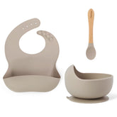Ginbear baby bowl with suction cup on tray for mess-free meals.