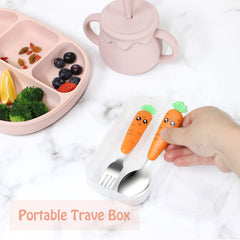 Ginbear toddler utensils case open shows organized, portable storage for meals.