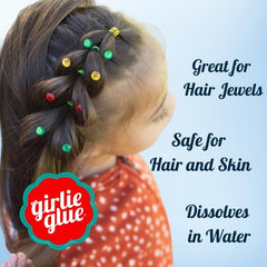 Girlie Glue applied to skin and hair during simple, safe styling.