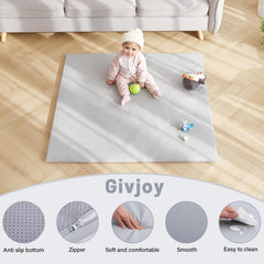 Givjoy baby play mat grey closeup foam emphasizes thick cushioning for crawlers