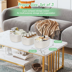 GLCON small rope storage baskets off-white handle close-up for portability