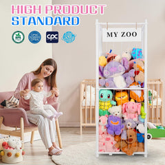 GLDZI space-saving toy holder in wood helps declutter floors and playrooms.