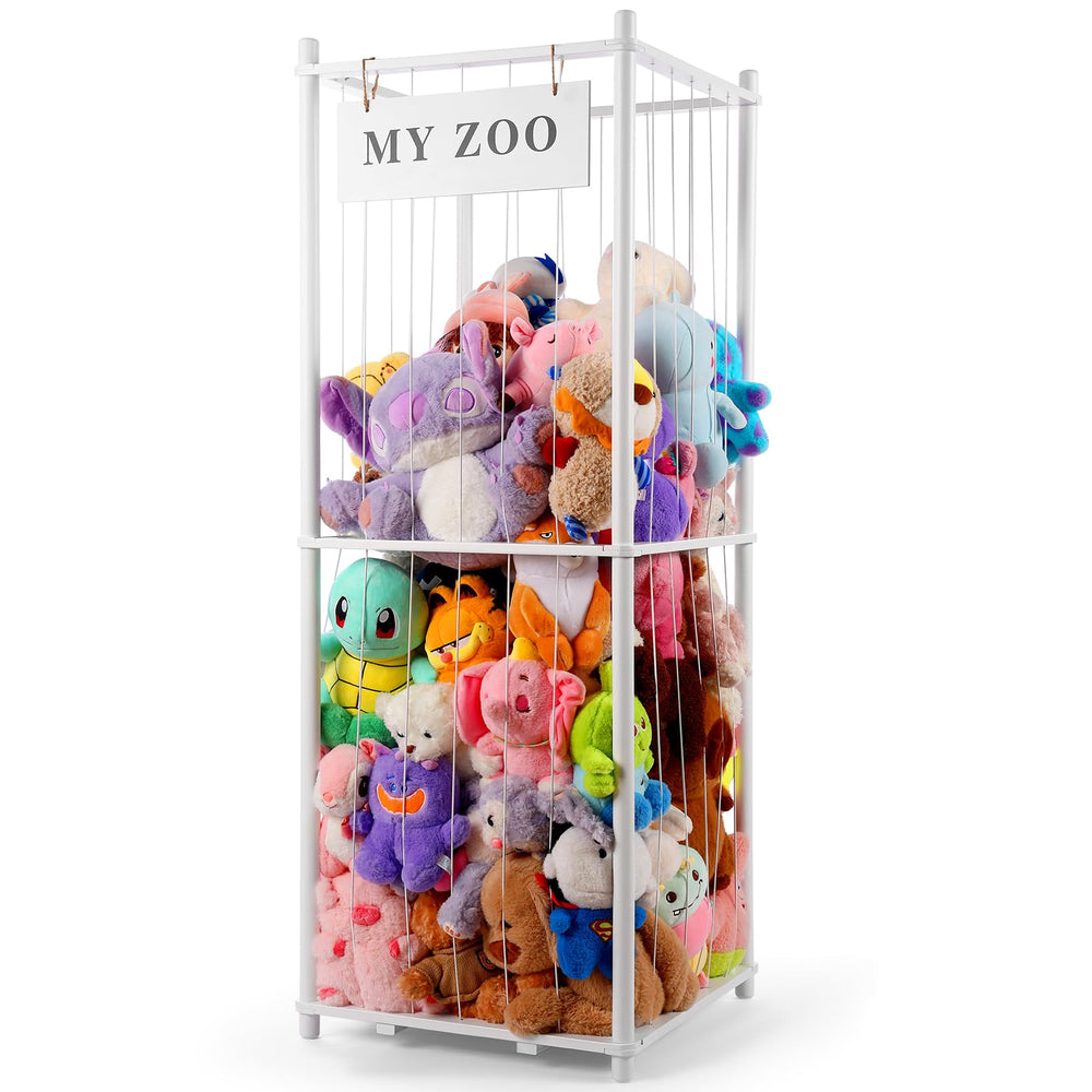 GLDZI stuffed animal storage wood rack with open compartments for easy access and tidy toy organization.
