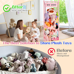 GLDZI Stuffed Animal Storage Zoo pink large elastic cords illustrate plush containment