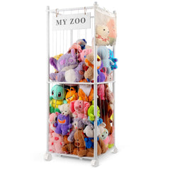 GLDZI stuffed animal storage zoo front view shows mobility for playroom cleanup.
