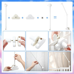 GlikCeil wooden crib mobile arm adjustable height enables safe, personalized mobile positioning