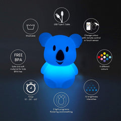 Glinrui koala night light color-changing image demonstrates playful hues for imagination and night comfort.