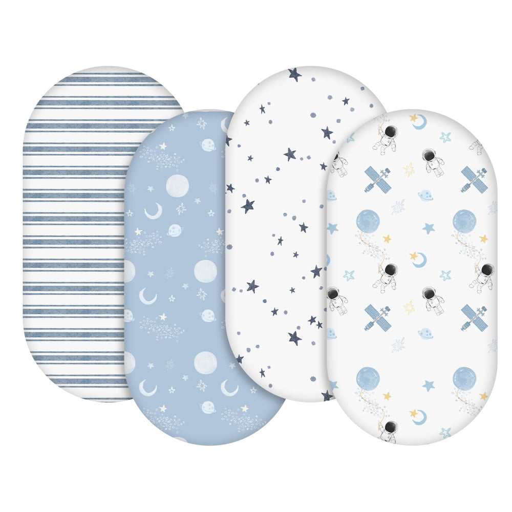 GLLQUEN BABY astronaut-pattern bassinet sheets offer soft, breathable comfort for naps.
