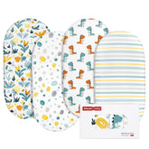 Gllquen Baby bassinet sheets four-pack packaging highlights convenience and floral design.