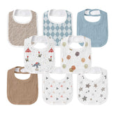 GLLQUEN BABY muslin drool bib pack front view with adjustable snaps for growing babies.