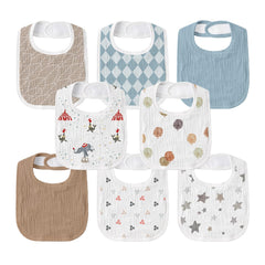 GLLQUEN BABY muslin drool bib pack front view with adjustable snaps for growing babies.