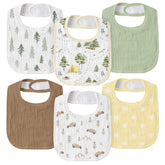 GLLQUEN BABY muslin drool bib pack with cross-country adventure print for drool protection.