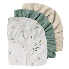 Gllquen Baby muslin mini-crib-sheets pack-3-pack offers breathable comfort for naps