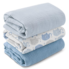 GLLQUEN BABY muslin swaddle blankets 3-pack, pack shot, breathable cotton for gentle baby comfort