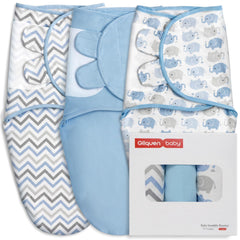 GLLQUEN BABY swaddle blue elephants full view for peaceful sleep