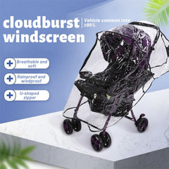Glomora rain cover uses transparent PVC to maintain visibility while protecting from weather.