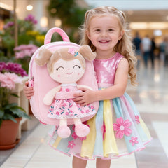 Gloveleya backpack plush doll closeup emphasizes soft, safe filler.