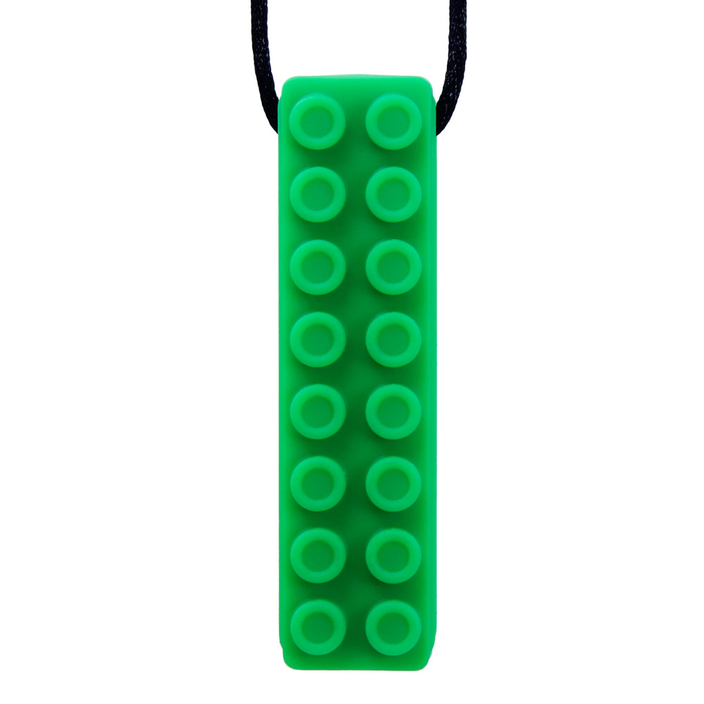 GNAWRISHING Sensory Chew Necklace green close-up demonstrates safe chewing and sensory engagement.