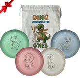 G'nes wheat straw plate set with dino pattern, durable kids dinnerware for daily meals.