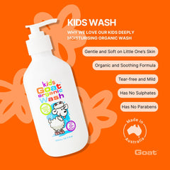Goat Milk Kids Organic Body Wash foam lather emphasizes mild cleansing ideal for sensitive skin