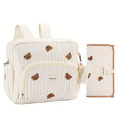 GOBABYMART diaper bag backpack front view, beige bears, spacious interior for organized outings.