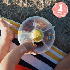 GoBe Kids interactive dispensing button detail for independent snack selection.