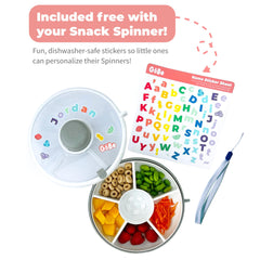 GoBe Kids snack spinner grey side view highlighting portable, mess-free on-the-go snacking.