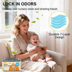 Godyoy Jumbo Square refill with Diaper Genie Compact shows secure fit during diaper changes