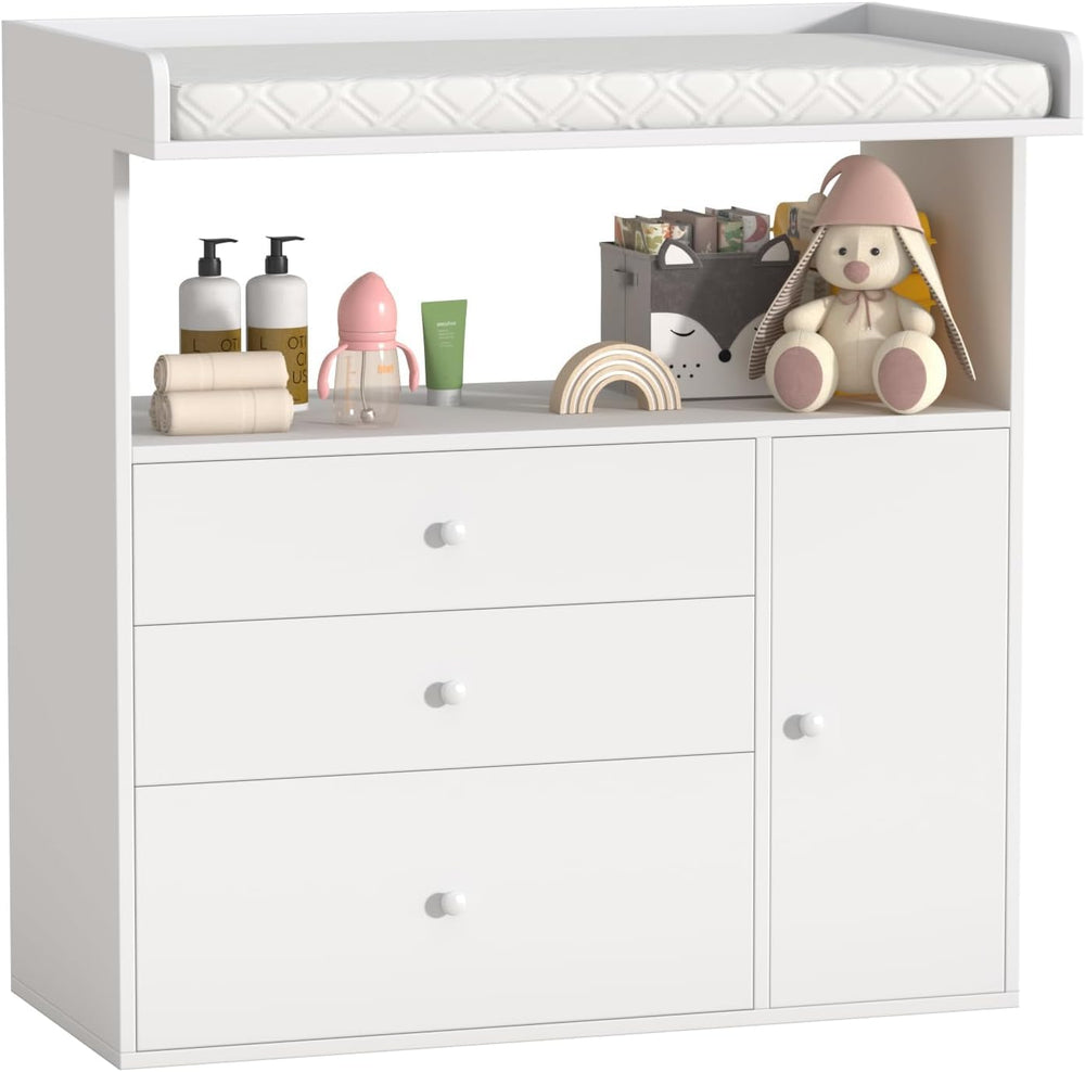 GOFEI baby changing table dresser with wide tabletop for comfortable diaper changes