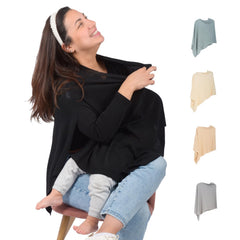 Gold Mamas Ponchy Ebony nursing cover close-up shows breathable fabric for comfortable feeding.