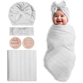 Golener muslin blanket swaddle set in white showing soft fabric and newborn comfort.