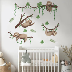 GOMAKERER sloth wall stickers on a bedroom wall for cheerful vibes.