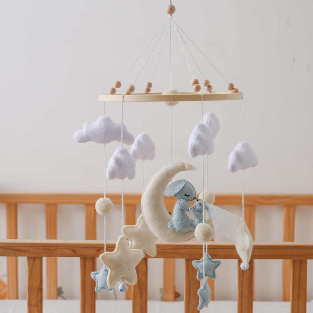 GOODMOM Dreaming Bunnies mobile stars create calming nighttime ambiance for baby.