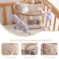 GOODMOM Sleeping Bear Mobile wooden animals offer soft, safe decor to enhance nursery aesthetics.