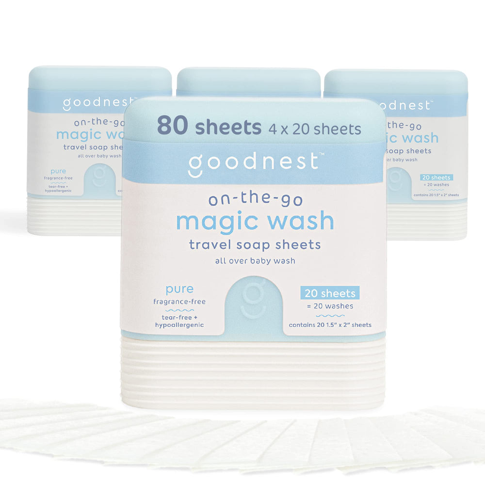 Goodnest Baby Travel Soap Sheets pack open for on-the-go cleansing.
