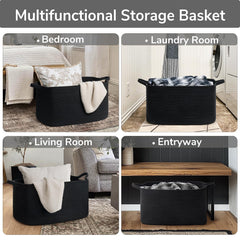 Goodpick 75L capacity basket holds blankets and cushions for cozy living spaces