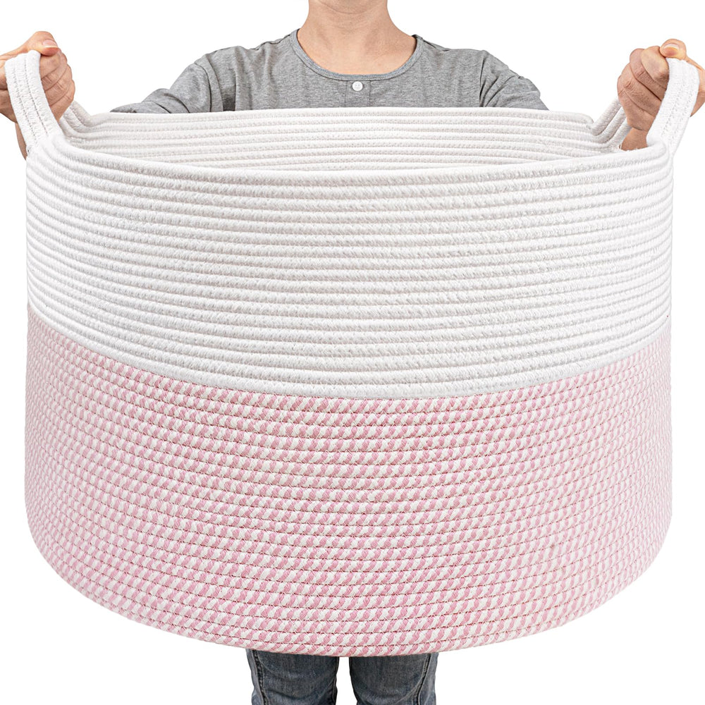 Goodpick large storage basket 22x14 pink for blanket storage in the living room.