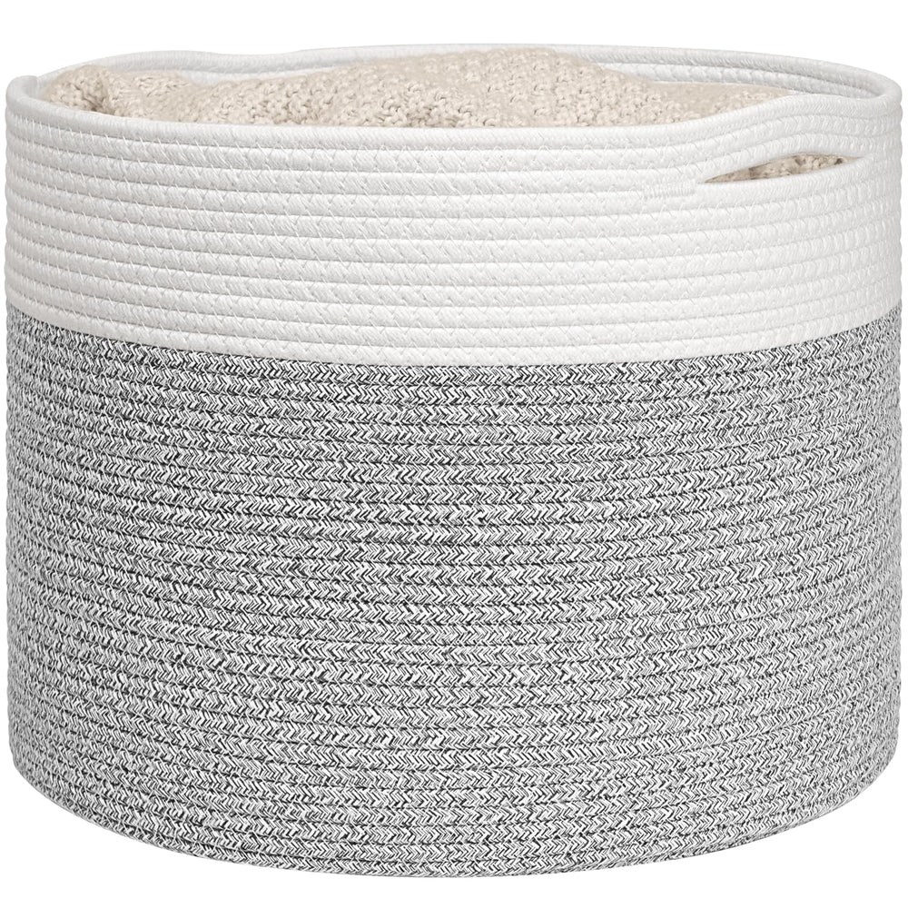 Goodpick blanket basket front view showing rope construction for easy storage.