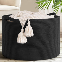 Goodpick Blanket Basket front view highlights sturdy cotton rope construction for durable storage