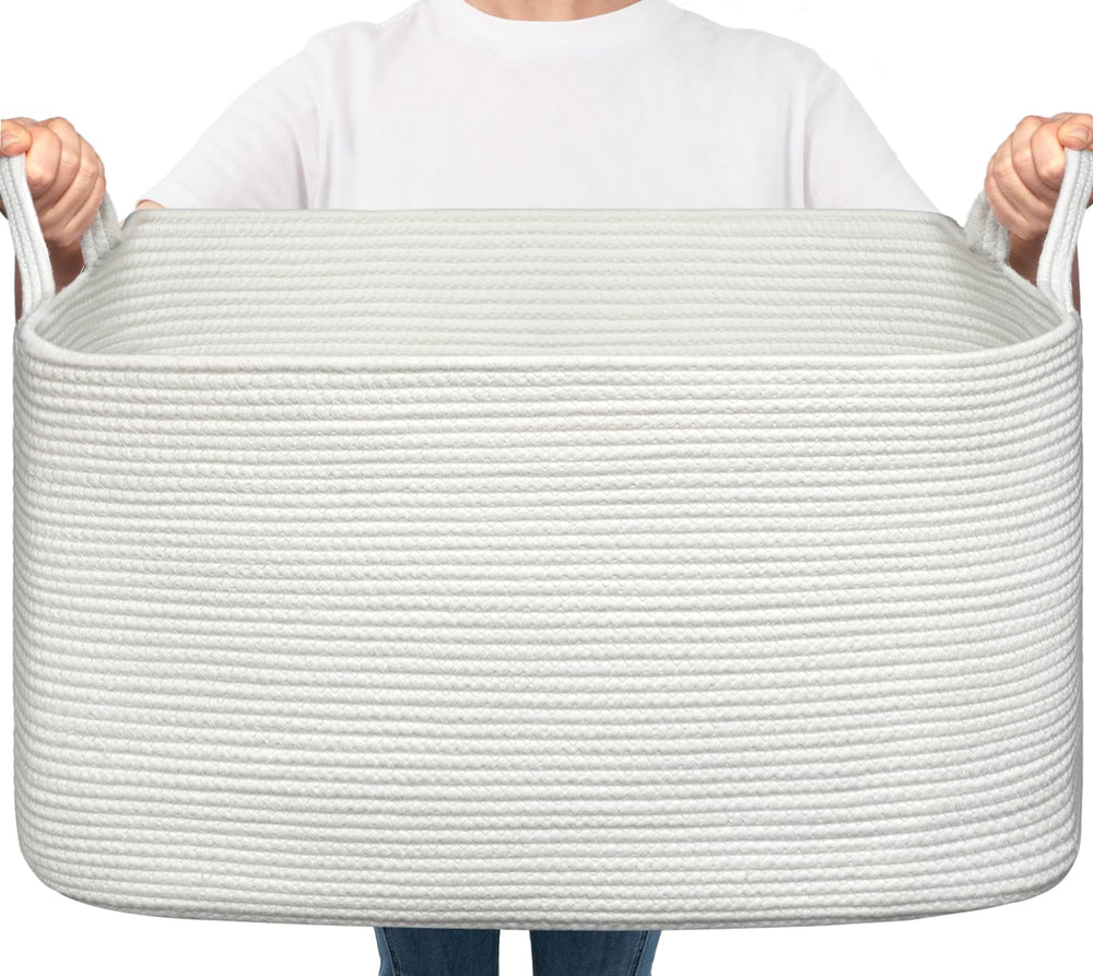 Goodpick blanket basket large white front-view showing spacious storage.
