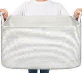 Goodpick blanket basket large white front-view showing spacious storage.