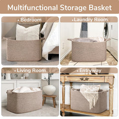 Goodpick Blanket Basket in living room showing organized storage and tidy decor.